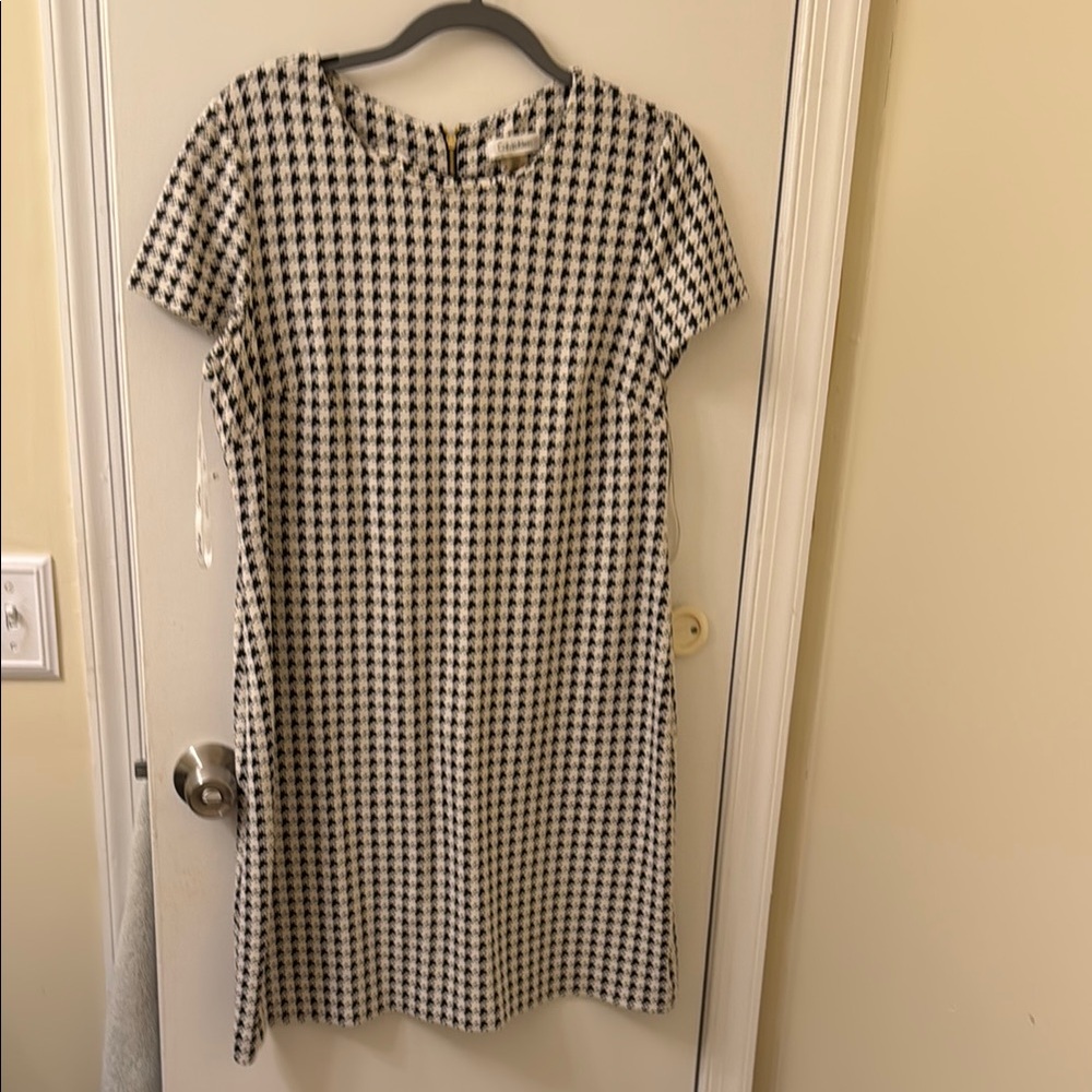 Calvin Klein Black and White Houndstooth Dress, perfect for work or casual